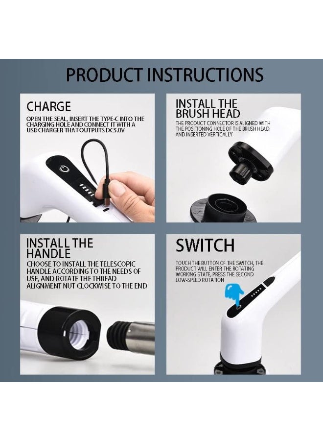 فرشاة تنظيف كهربائية دوارة - فرشاة تنظيف لاسلكية قابلة لإعادة الشحن بسرعتين مع مقبض تمديد قابل للتعديل، 7 رؤوس فرشاة في 1، مقاومة للماء بمعيار IPX7، منظف للاستحمام والبلاط بزاوية 360 درجة - Image 3